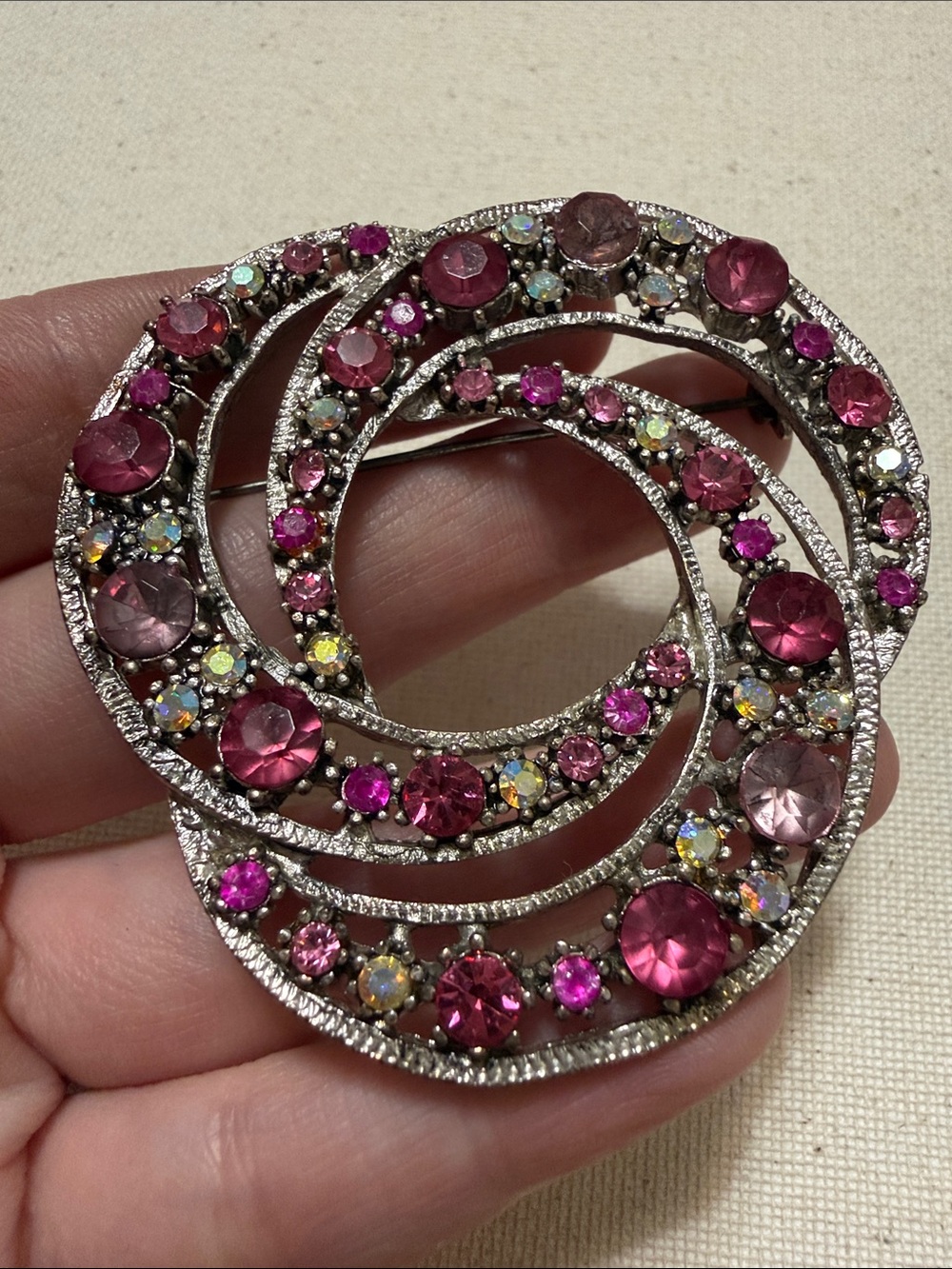 Pink Crystal Swirl Brooch